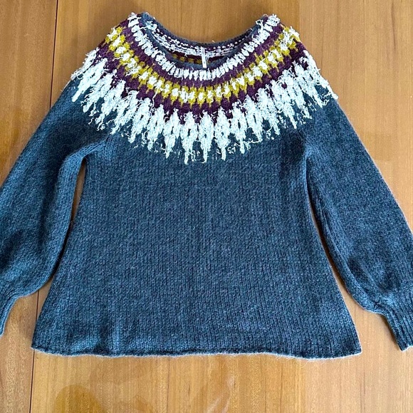 FREE PEOPLE Fairisle Knit Furry Sweater Wool Oversized Boho Streetwear 80s Y2K M - Picture 4 of 15